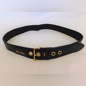 Miu Miu Black Leather Gold Buckle Logo Size 34